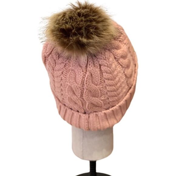 Timberland Cable Knit Beanie Hat  with faux fur Pom Pom - Picture 2 of 5